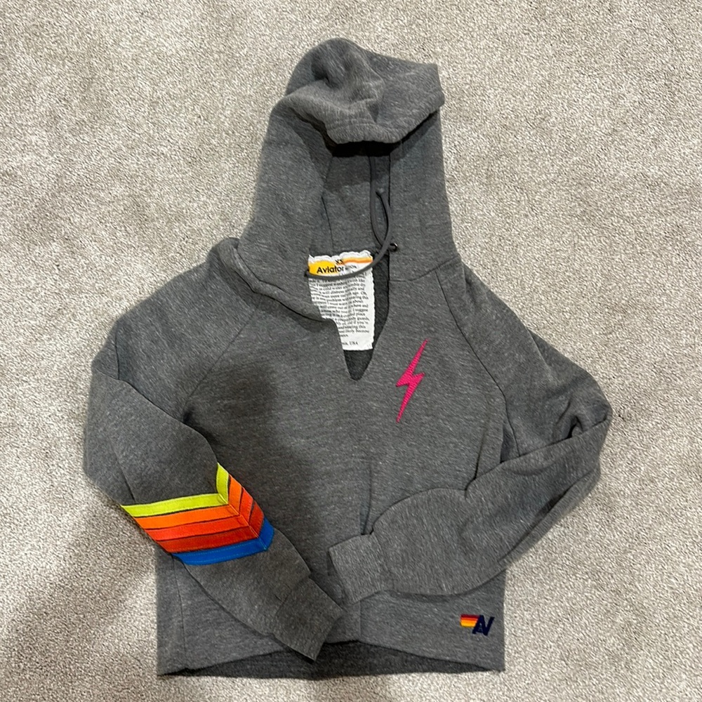 Aviator Nation grey hoodie with neon bolt - Picture 1 of 3